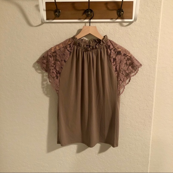 Worthington Tops - Worthington Taupe High Neck Medium Blouse